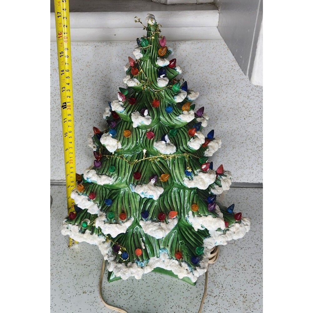 Vintage 1970s Holland Mold Large 17” Ceramic Frosted Christmas Tree W/ Base - Picture 16 of 16